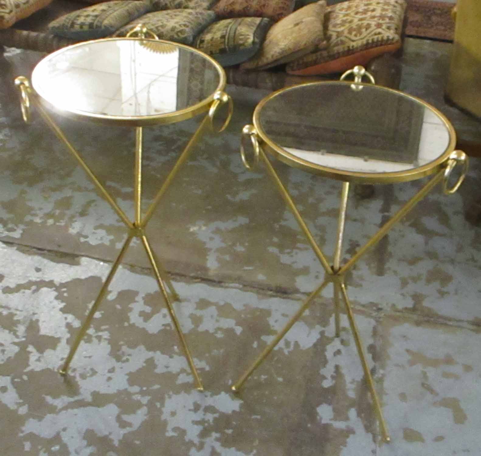 OCCASIONAL TABLES, two similar gilt metal framed,