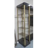 DISPLAY SHELVES, vintage 1960's French brass with ebonised detail, 40cm x 60cm x 200cm.