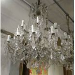 CHANDELIER, eighteen branch with faceted glass drops, approx 90cm H.
