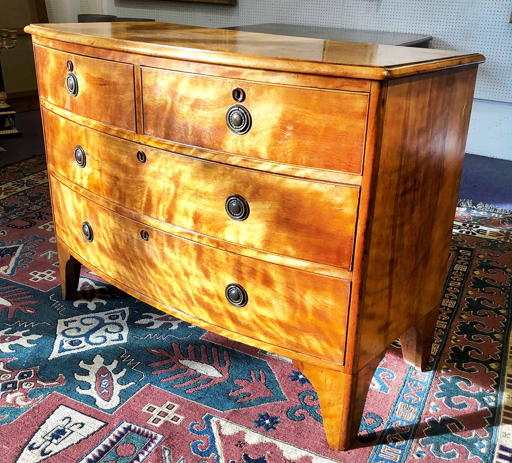 BOWFRONT CHEST, Regency satinbirch circa 1820, - Image 3 of 3