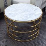 LOW TABLE, circular with gilt metal base white marble top contemporary style, 50cm H.