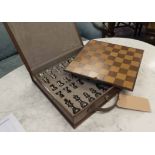 CHESS SET, leathered finish, 33cm x 36cm x 7cm.