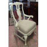 OPEN ARMCHAIR, Queen Anne design white painted with contemporary cushion seat.