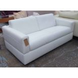 SOFABED, in white stitched leather, 170cm L x 95cm W x 75cm H (as new).