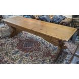 REFECTORY TABLE, Italian pine of substantial proportions with two drawers,