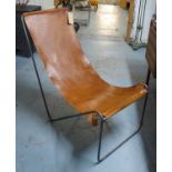 LEATHER SLING CHAIR, on hair pin frame, 94cm H.