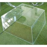 LOW TABLE, glass on geometric angled form, 80cm W x 80cm D x 25cm H.