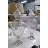 BON BON JARS, a pair, vintage French style cut glass, 70cm H.