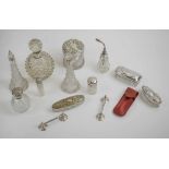 VICTORIAN GLASSWARE, various with some silver, including perfume bottles and pin boxes.