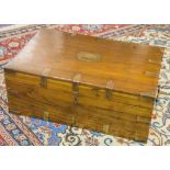 CAMPAIGN BOX, 19th century Colonial hardwood and brass bound bearing name plaque,