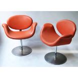 TULIP CHAIRS, a pair of Artifort Tulip Pierre Paulin leather and chrome swivel chairs.