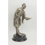 BLACKAMOOR, 19th century silvered spelter holding a scallop shell on ebonised plinth,