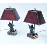KINGFISHER LAMPS, a pair, by Maittand Smith and book base and leather lamp shade, 65cm H.