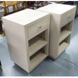 BEDSIDE TABLES, a pair, white finish with drawer and shelves below, 40cm x 35cm x 69cm H.