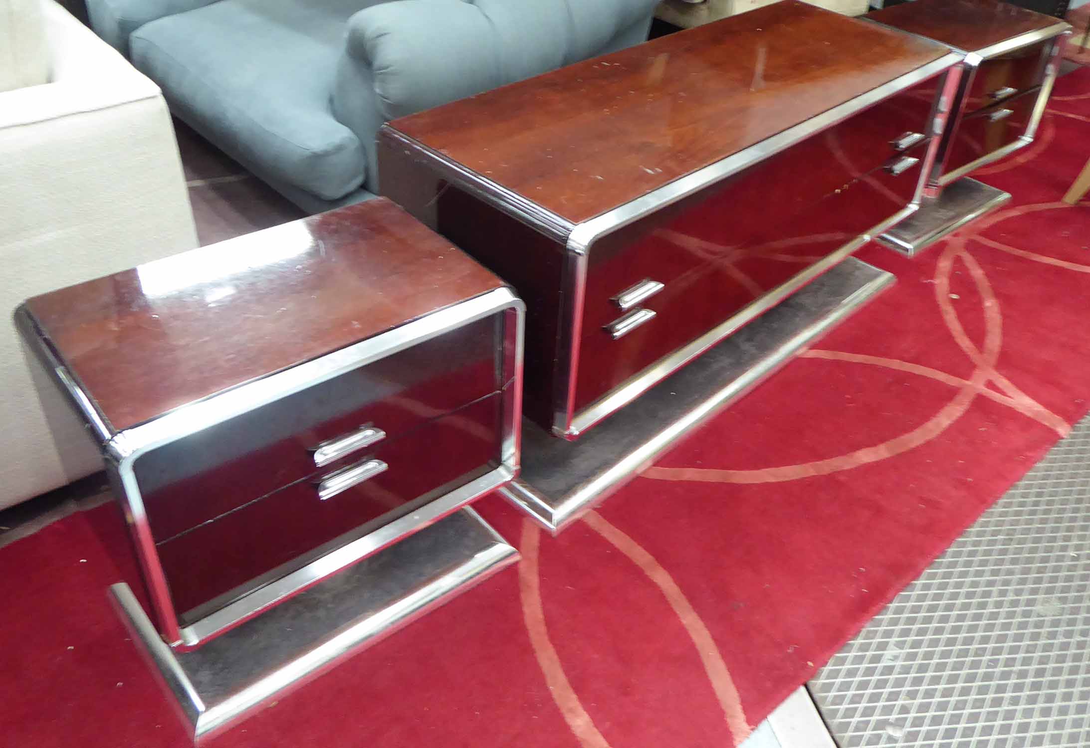 LOUNGE CABINET SET, vintage 1970's champ-buckets rosewood with carpet detail at base, 124cm largest. - Image 2 of 3