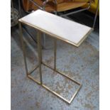 OCCASIONAL TABLE, a pair, white marble drop in top rectangular gilt metal base.