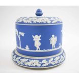 CHEESE BELL, wedgwood blue jasper style with Cupid and foliate decoration, 20cm H.