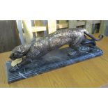 THE PROWLING LEOPARD, French Art Deco style bronze on marble base, 66cm x 15cm x 24cm.