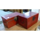 CHINESE BOXES, two red lacquer,