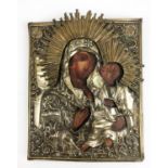 ICON, Russia 19th century, hand painted on wood within silver plated oklad, approx 28cm x 22cm.