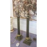 COLUMN LAMPS, a pair, of classical form bronzed, each approx 60cm H.