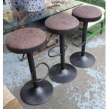 BAR STOOLS, a set of three, 1950's American inspired, 80cm H.