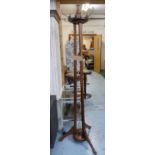 COAT STAND, Edwardian walnut with brass hooks on triform supports, 200cm H.