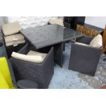 DINING SUITE, grey rattan all weather with glass top table 120cm x 120cm x 76cm H,
