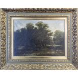 19th CENTURY SCHOOL 'Landscape with Figures', oil on canvas, 32cm x 45cm, framed.