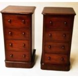 BEDSIDE CHESTS, a pair, Victorian mahogany each adapted with four graduated drawers,