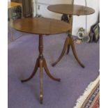 TRIPOD TABLES, a pair, Sheraton style mahogany and ebonised strung, each with oval tilt top,