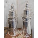 BOSTON LIGHTHOUSE STYLE COCKTAIL SHAKERS, a pair, after the international silver Co, 37cm H.