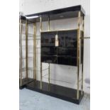 COCKTAIL BAR, vintage 1960's French brass with large ebonised cabinet, 150cm x 45cm x 201cm.