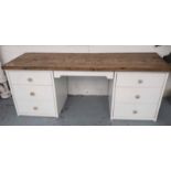 DESK, with plank rustic top on a white melamine base with seven drawers, 198cm x 60cm x 76cm H.