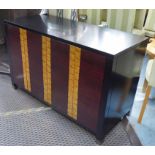 SIDE CABINET, contemporary design dark wood with gilt square embellished patterned doors,