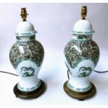 TABLE LAMPS, a pair, Chinese ceramic green Dragon design of lidded vase form, 52cm H.