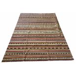 KILIM RUG, 245cm x 175cm, together with a mixed set of ten kilim cushions.