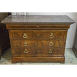 COMMODE, Louis Philippe mahogany with grey marble top above five drawers, 95cm H x 128cm x 59cm.