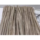 CURTAINS, three pairs, bronze silk lined and interlined,