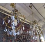 CHANDELIERS, two, both with faceted glass drops,