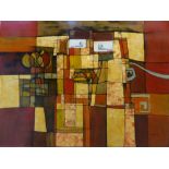 VIETNAMESE LACQUERED PANEL, of abstract form, signed Tbad 2011, 122cm x 95cm.
