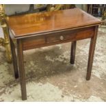 TEA TABLE, George III mahogany with foldover top and frieze drawer, 73cm H x 86cm W x 43cm D.