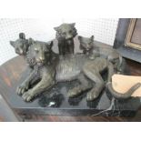 THE AMBUSH OF TIGERS, French Art Deco style bronze on marble base, 22cm H.