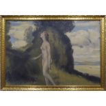 19th CENTURY SCHOOL 'Bather in a Landscape', oil on canvas, inscribed verso 'Bagneuse 2/1/40 F.D.