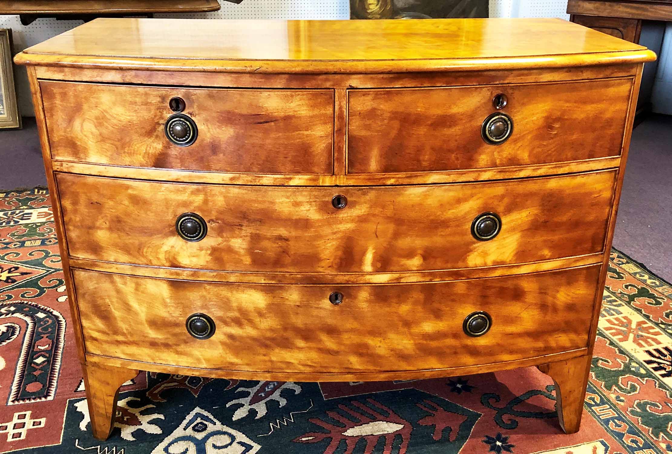 BOWFRONT CHEST, Regency satinbirch circa 1820, - Image 2 of 3