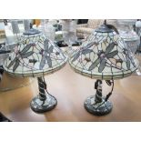 TIFFANY STYLE TABLE LAMPS, a pair, 55cm H.
