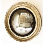 CONVEX WALL MIRROR, Regency design plate and ebonised slip within a silvered moulded frame,