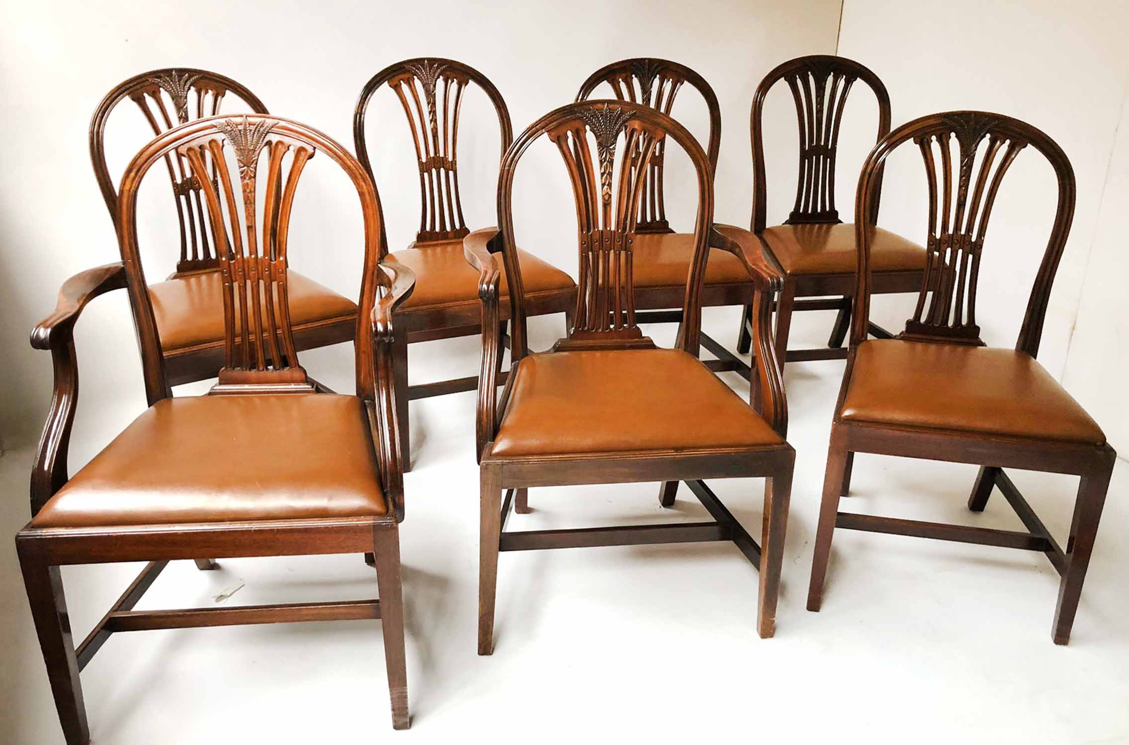 DINING CHAIRS, a set of seven,