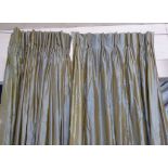 CURTAINS, two pairs in a blue shimmering silk, lined and interlined,