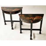 CONSOLE TABLES, a pair,